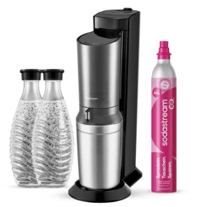 Sodastream CRYSTAL 3.0 esi- ja külgvaade metallkorpusega