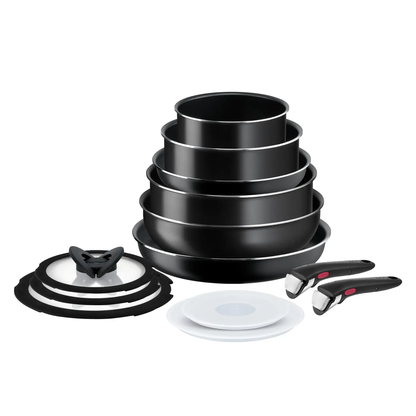 Tefal 13-osaline alumiiniumist pannide ja kastrulite komplekt eestvaates
